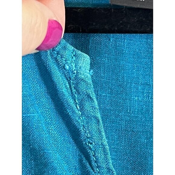 Tahari Coastal Linen Top L Blue Euro Summer Old Money Preppy Classic Relaxed 80s - Picture 8 of 11